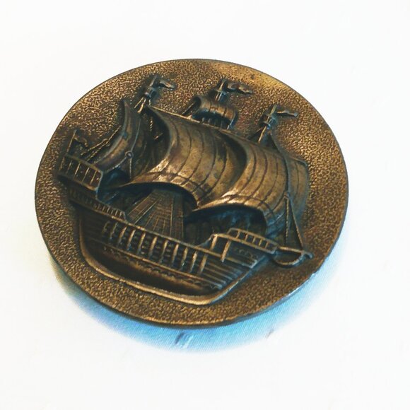Vintage 1975-Bergamot Brass Ships Belt Buckle-Spanish Galleon-C-49 - Picture 2 of 4